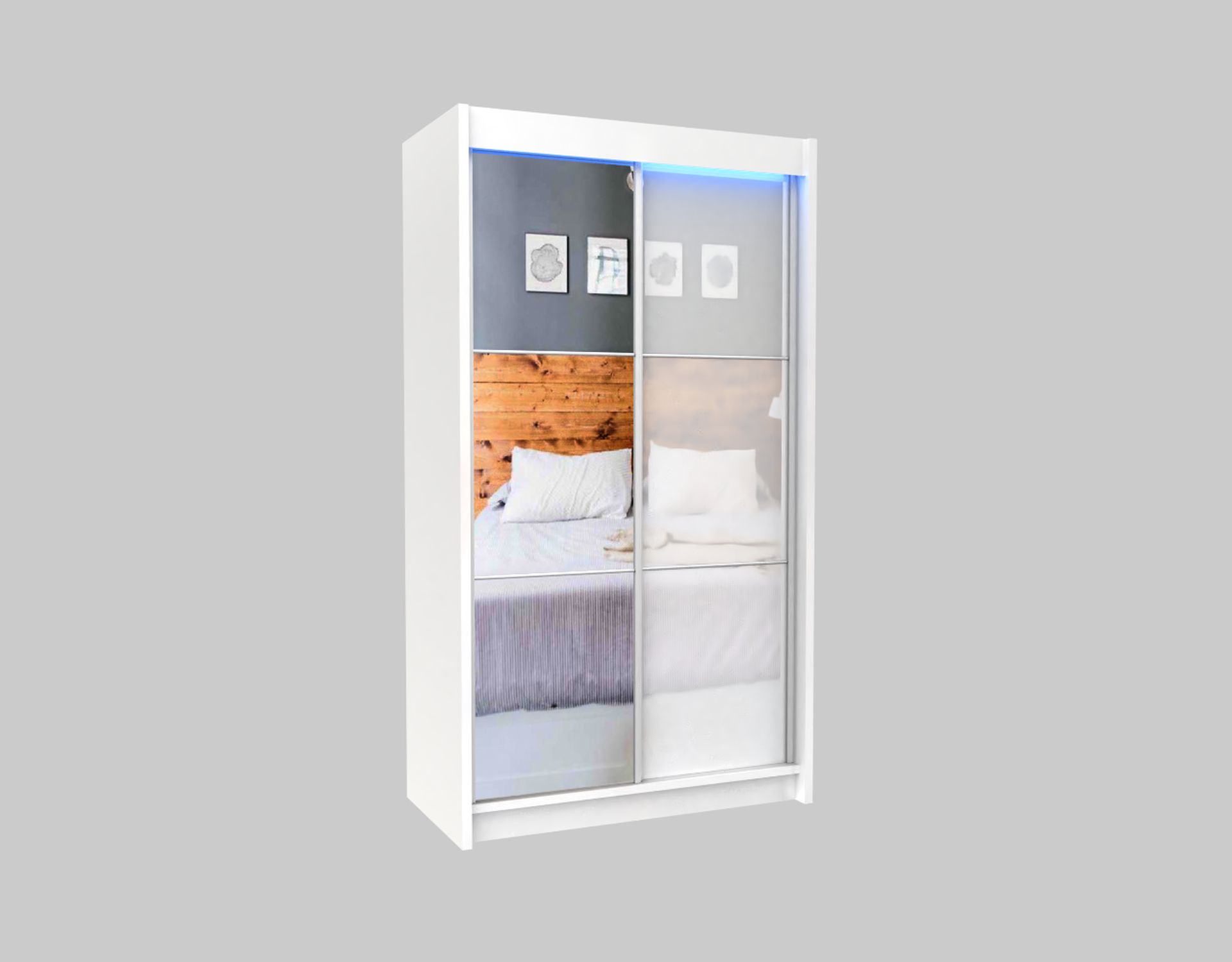 Schrank Viviana 120 cm Weiß / Weißglas mit Spiegel