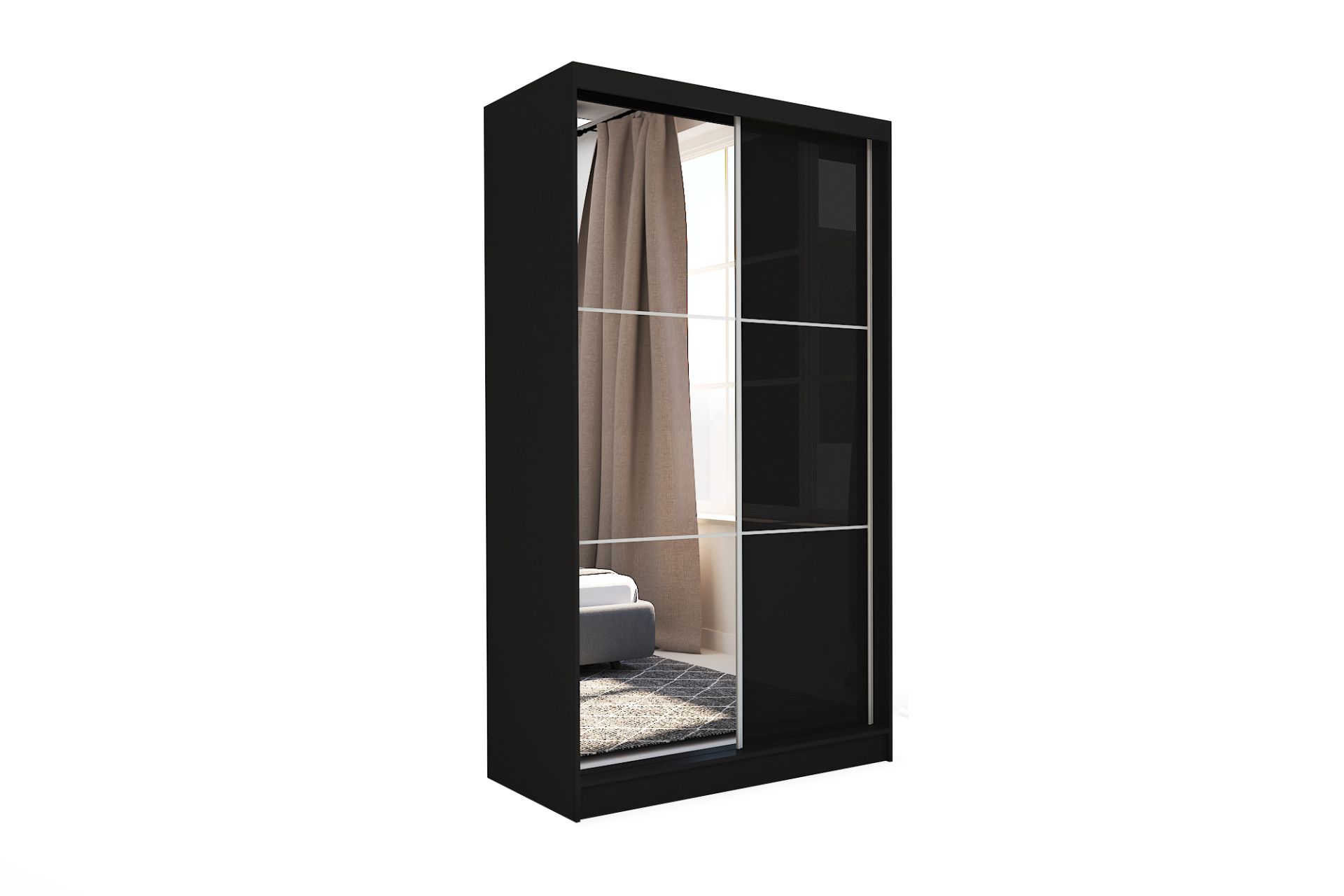Schrank Viviana 150 cm Schwarz / Schwarzglas mit Spiegel