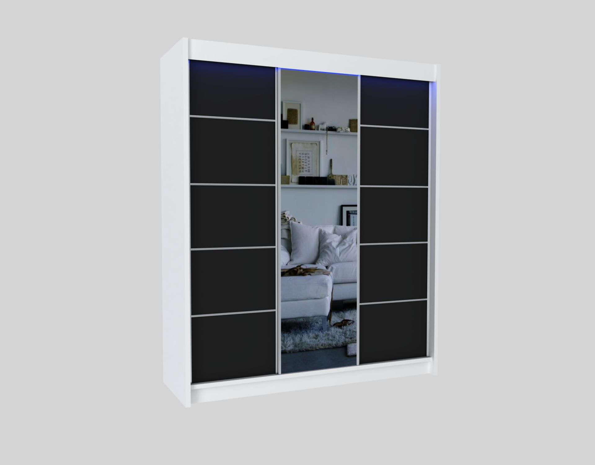 Schrank Makira 180 cm Weiß / Schwarz mit Spiegel