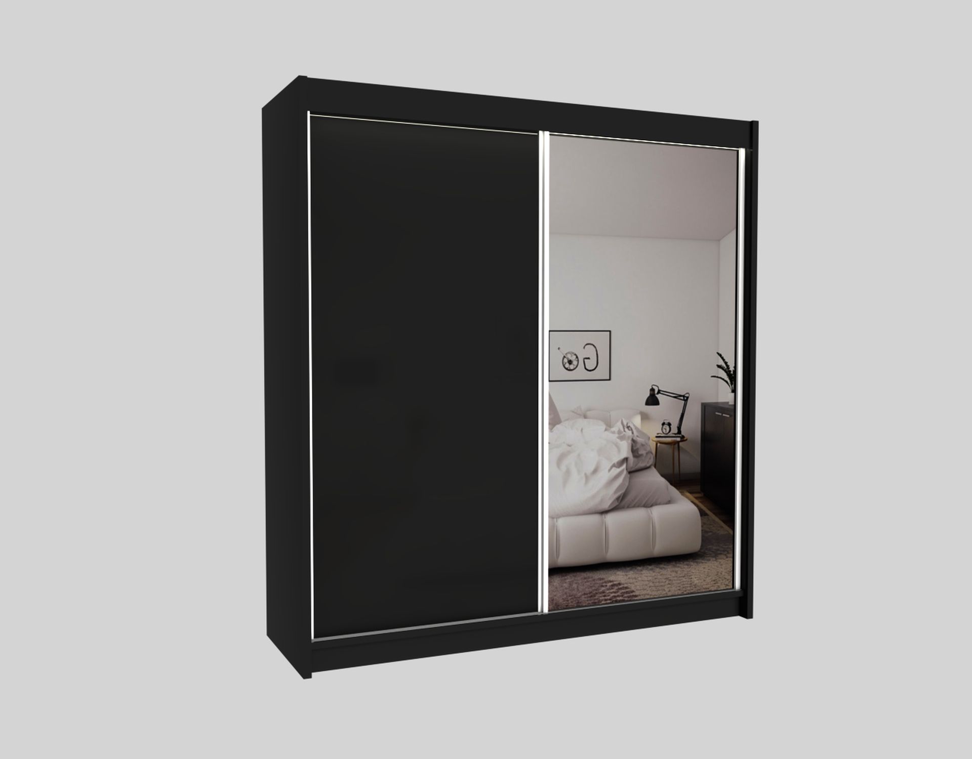 Schrank Patti 200 cm Schwarz mit Spiegel