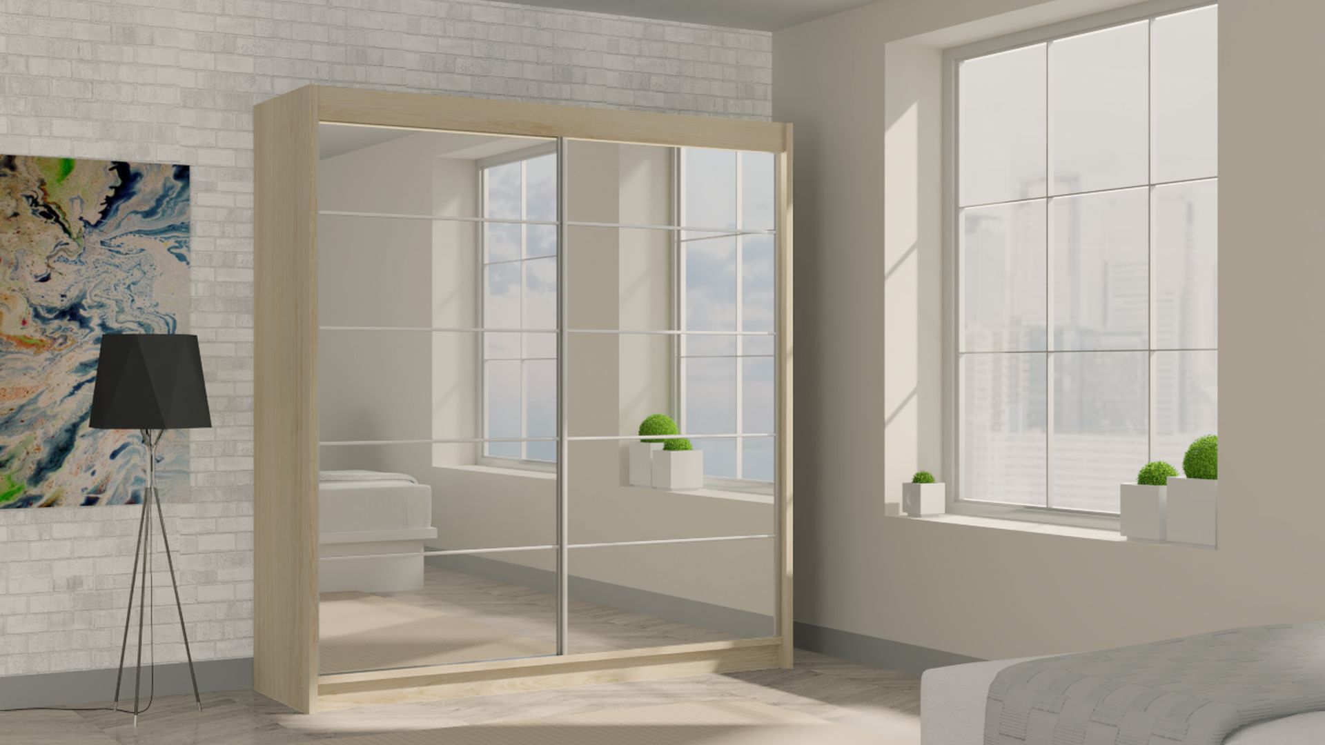 Schrank Flores 200 cm Sonoma mit Spiegel