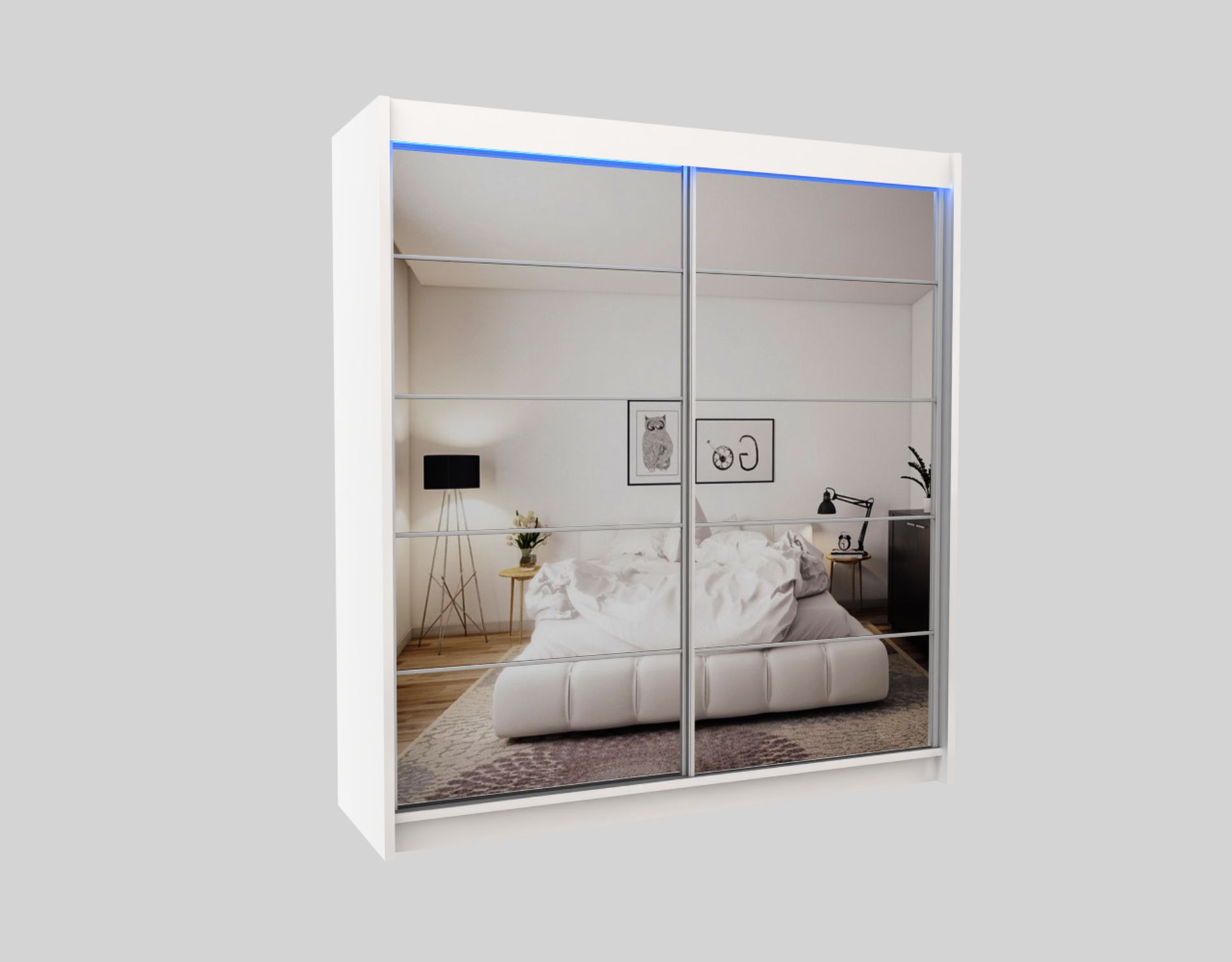Schrank Flores 200 cm Weiß mit Spiegel