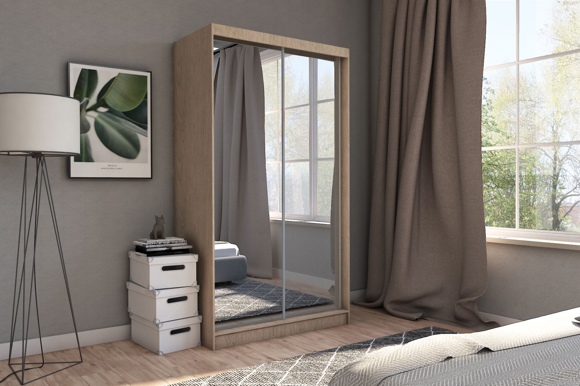 Schrank Debora 150 cm Sonoma mit Spiegel