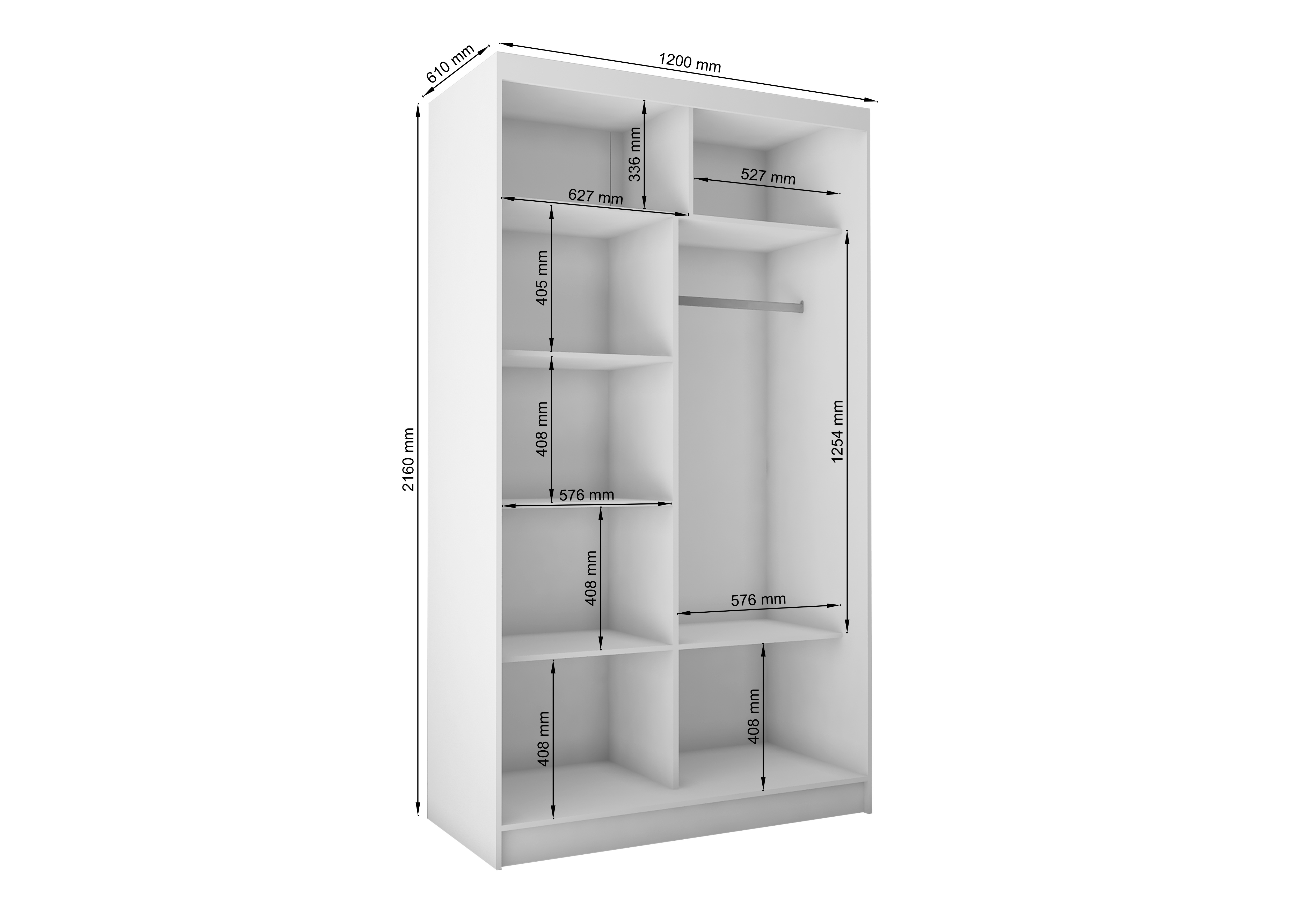 Schrank Gaja 120 schwarz matt / Eiche Artisan mit Spiegel und Lamellen schwarz matt 