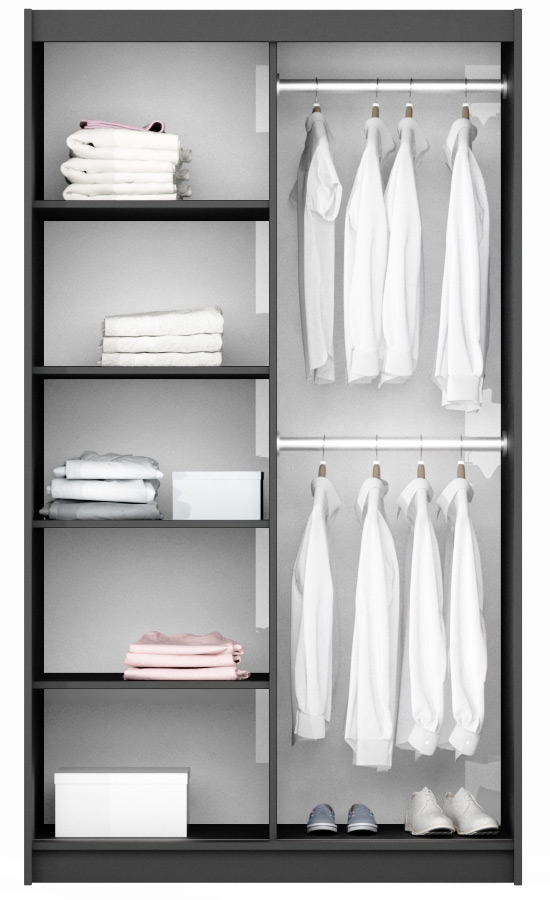 Schwebetürenschrank Vigo 120 Schwarz matt, Spiegel