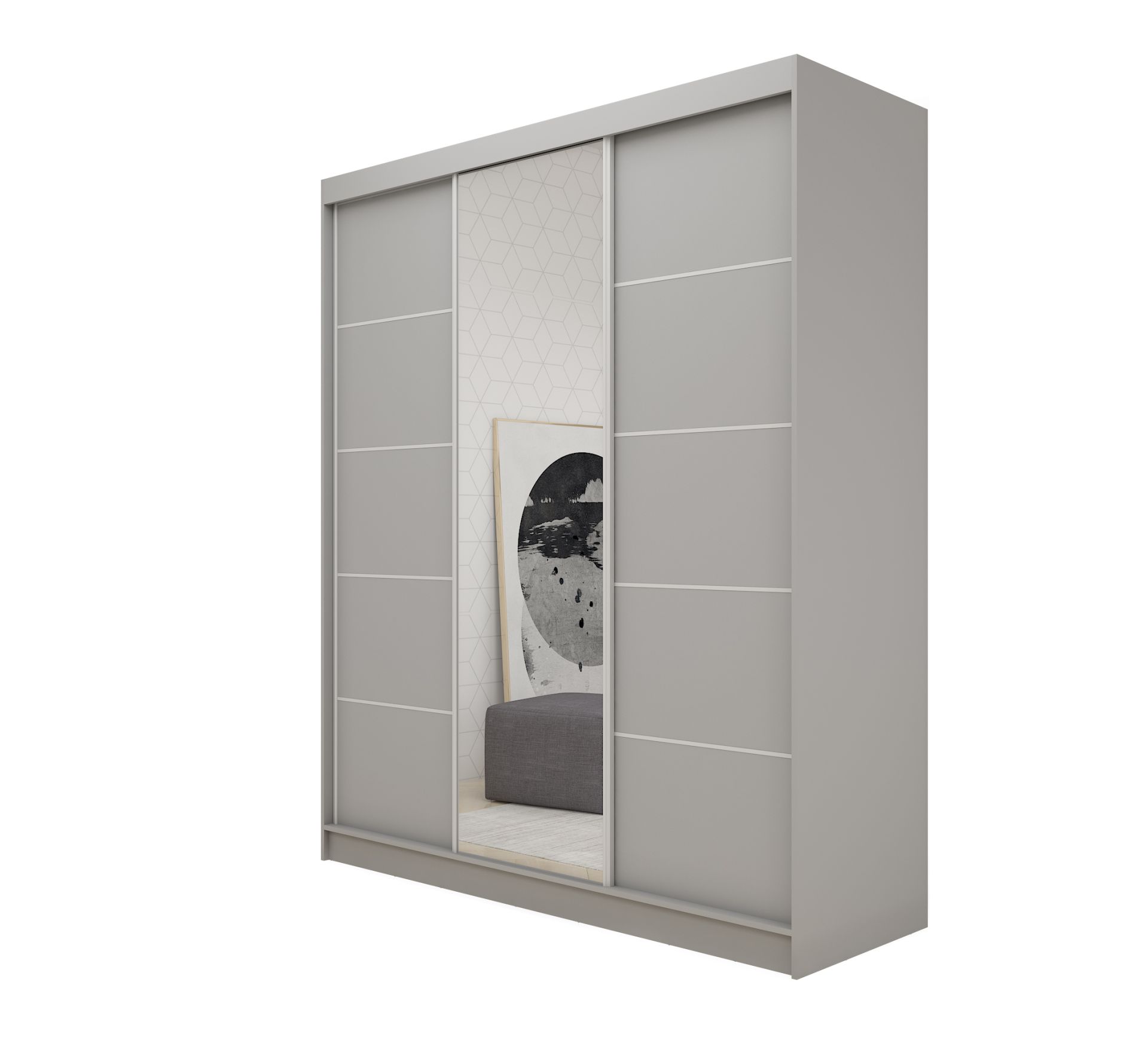 Schrank Makira 180 cm Grau mit Spiegel