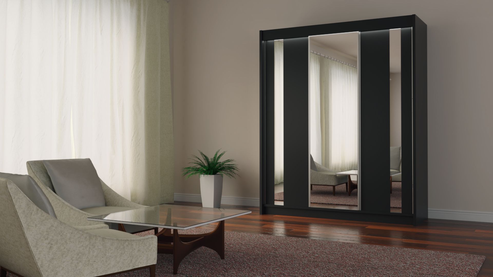 Schrank Grazie 180 cm Schwarz mit Spiegel