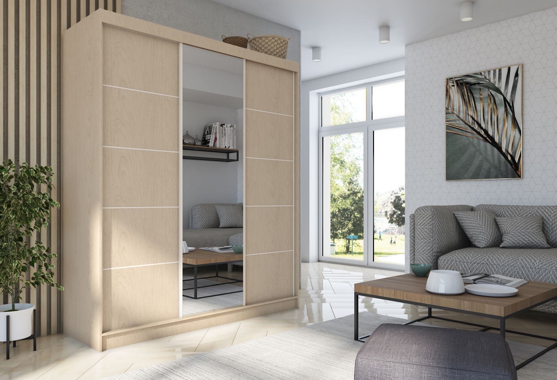 Schrank Makira 180 cm Sonoma mit Spiegel