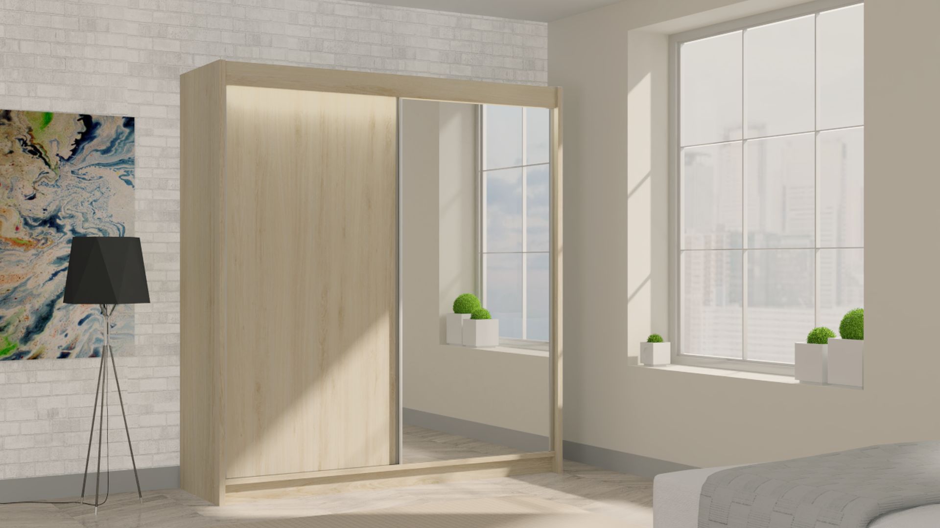 Schrank Patti 200 cm Sonoma mit Spiegel