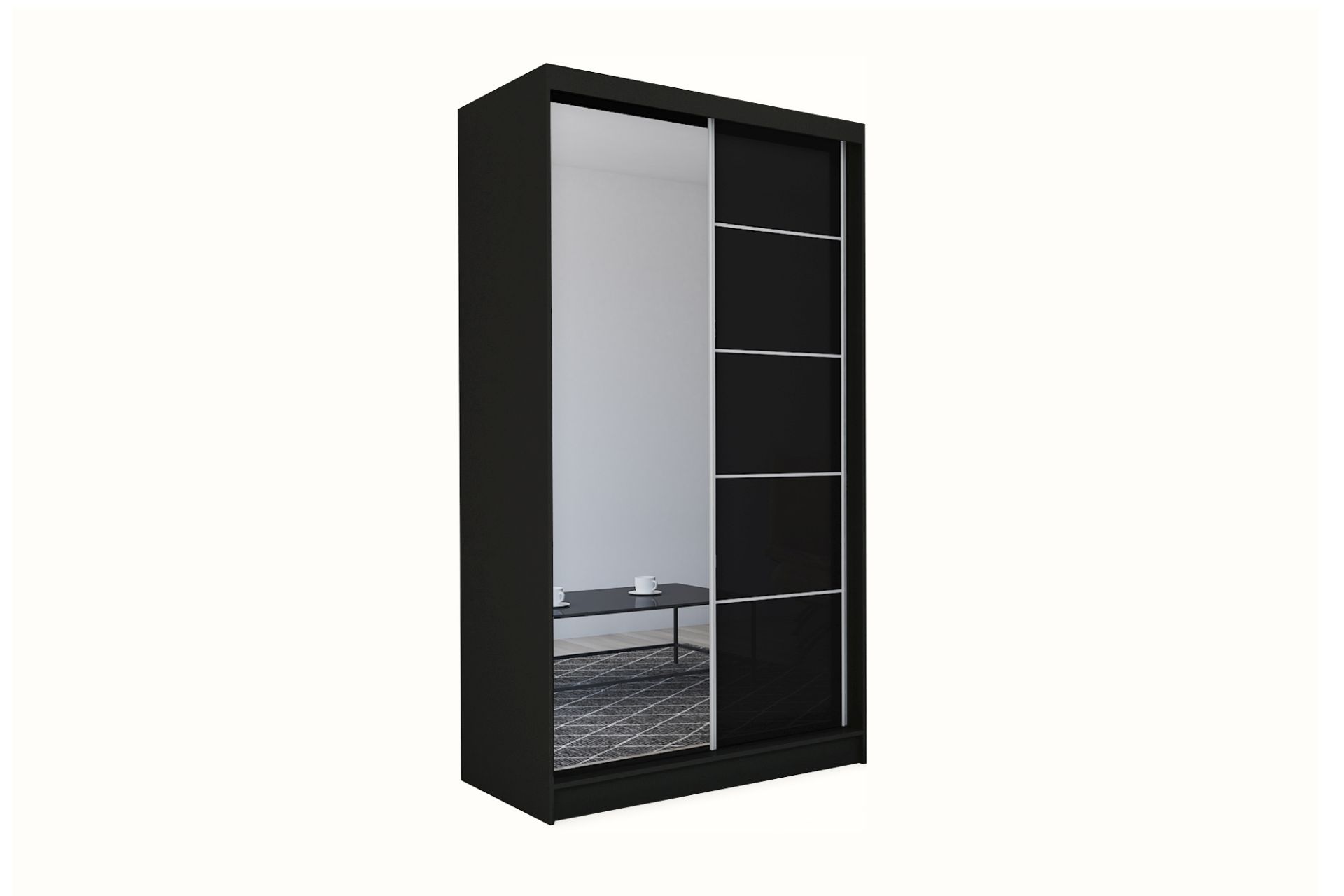 Schrank Makira 150 cm Schwarz mit Spiegel
