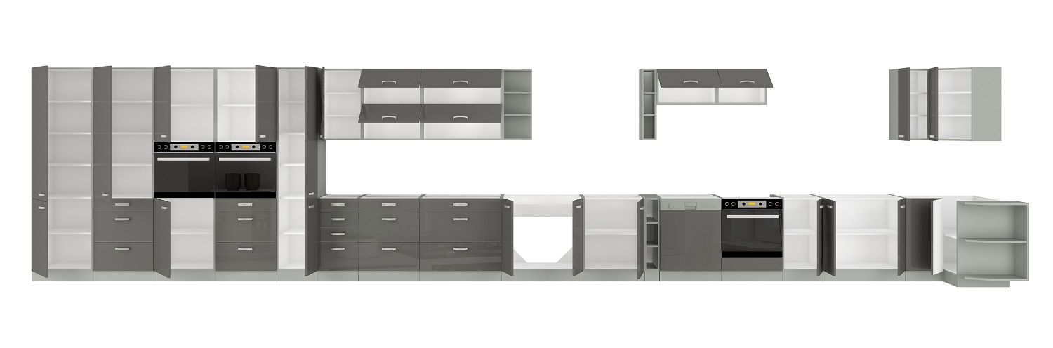 Küche Grey 260 cm Grau Hochglanz