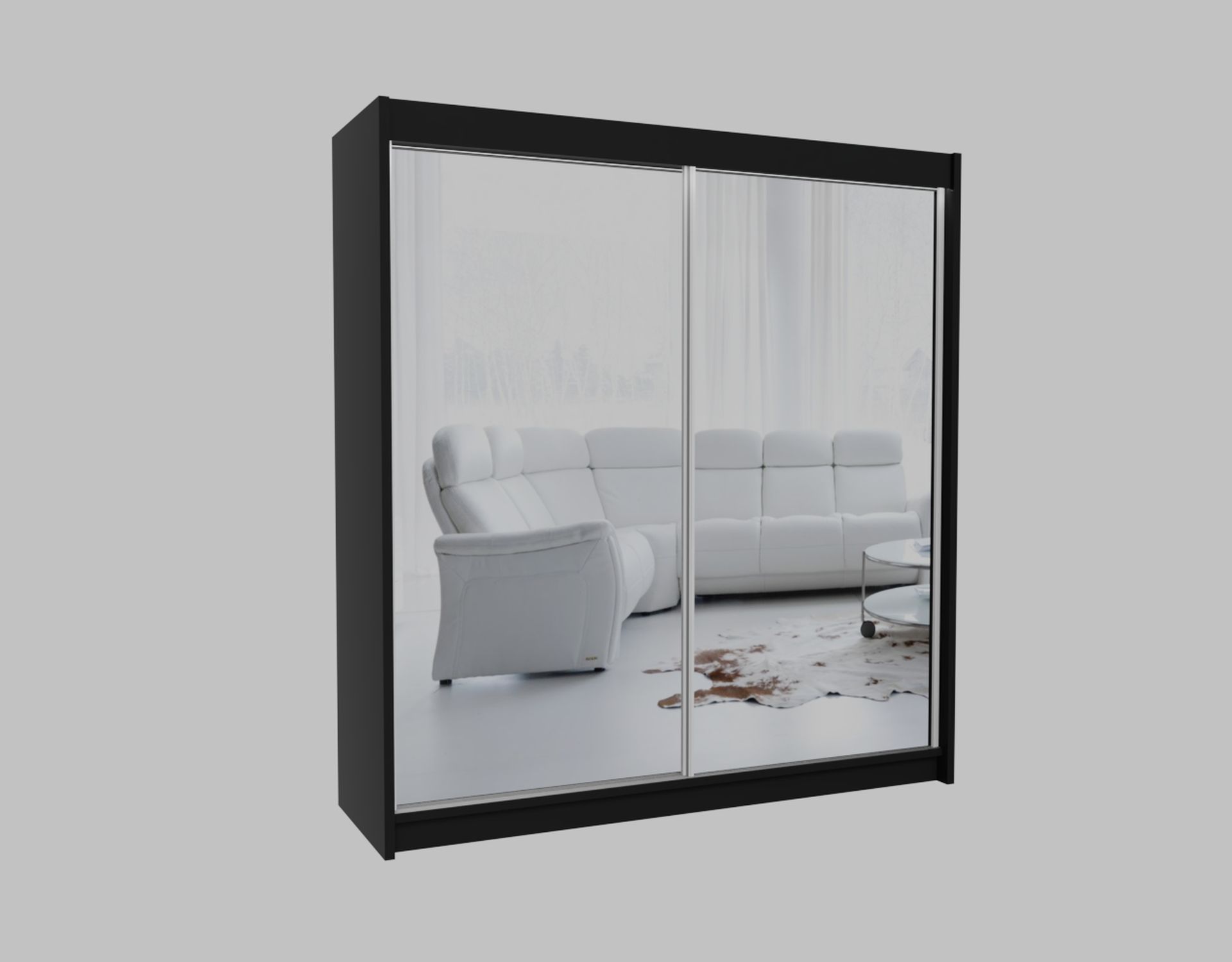 Schrank Debora 200 cm Schwarz mit Spiegel