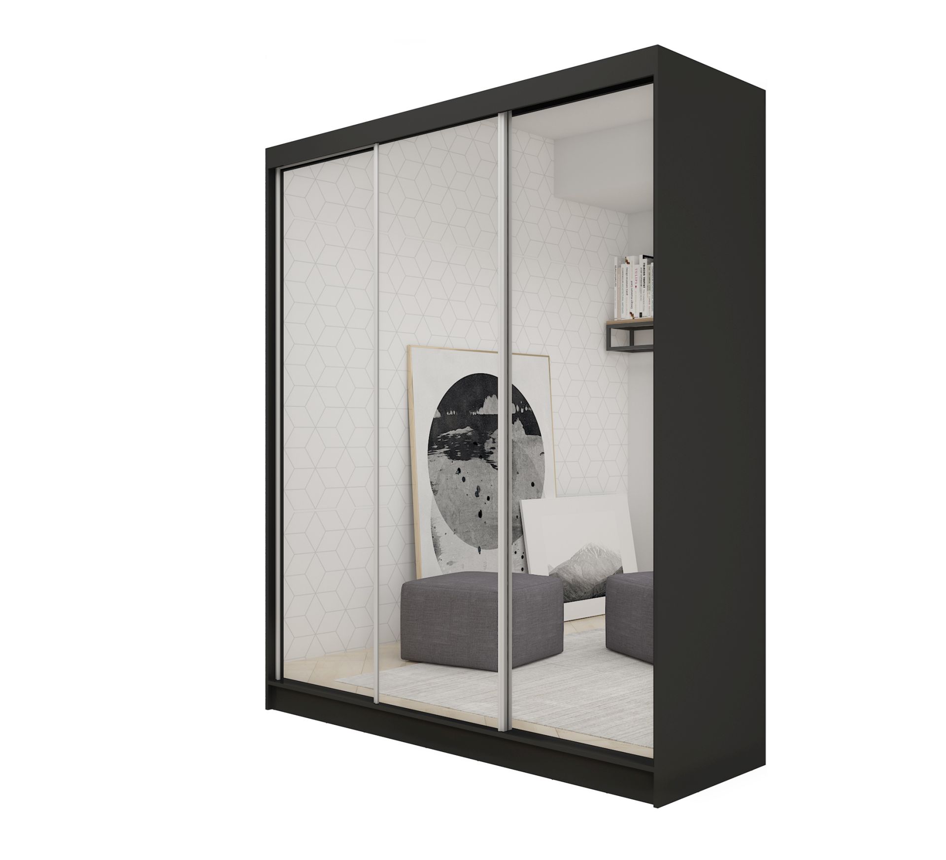 Schrank Debora 180 cm Schwarz mit Spiegel