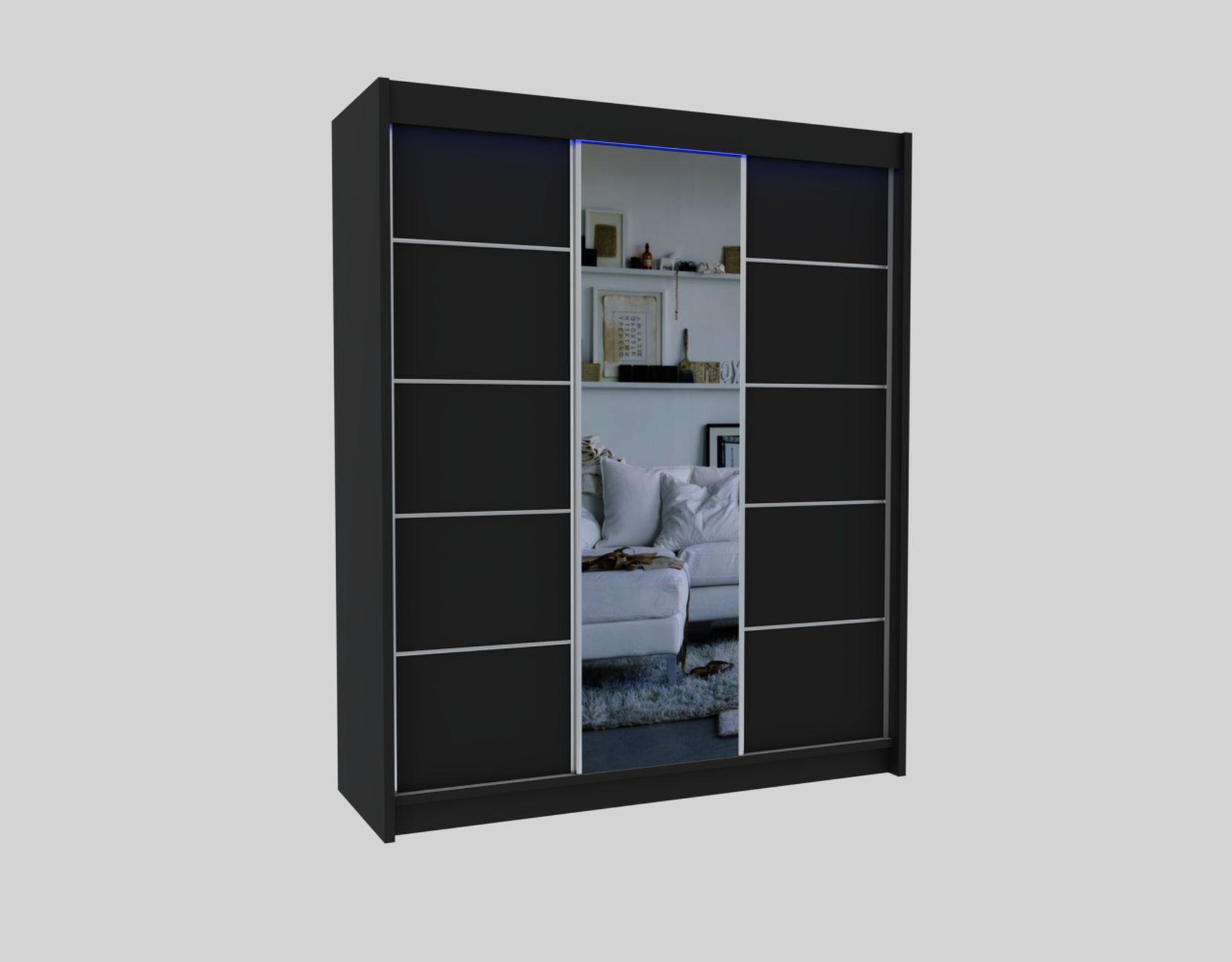 Schrank Makira 180 cm Schwarz mit Spiegel