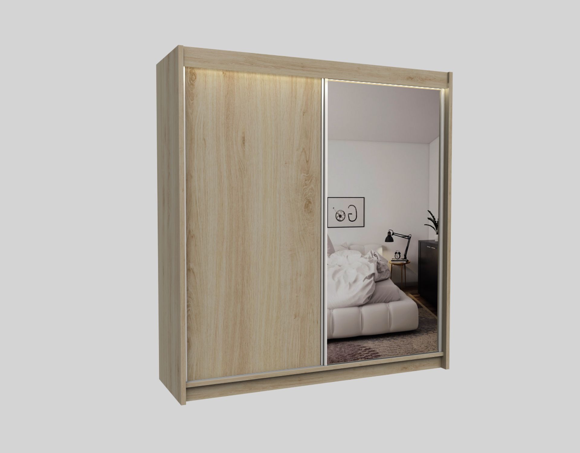 Schrank Patti 200 cm Sonoma mit Spiegel