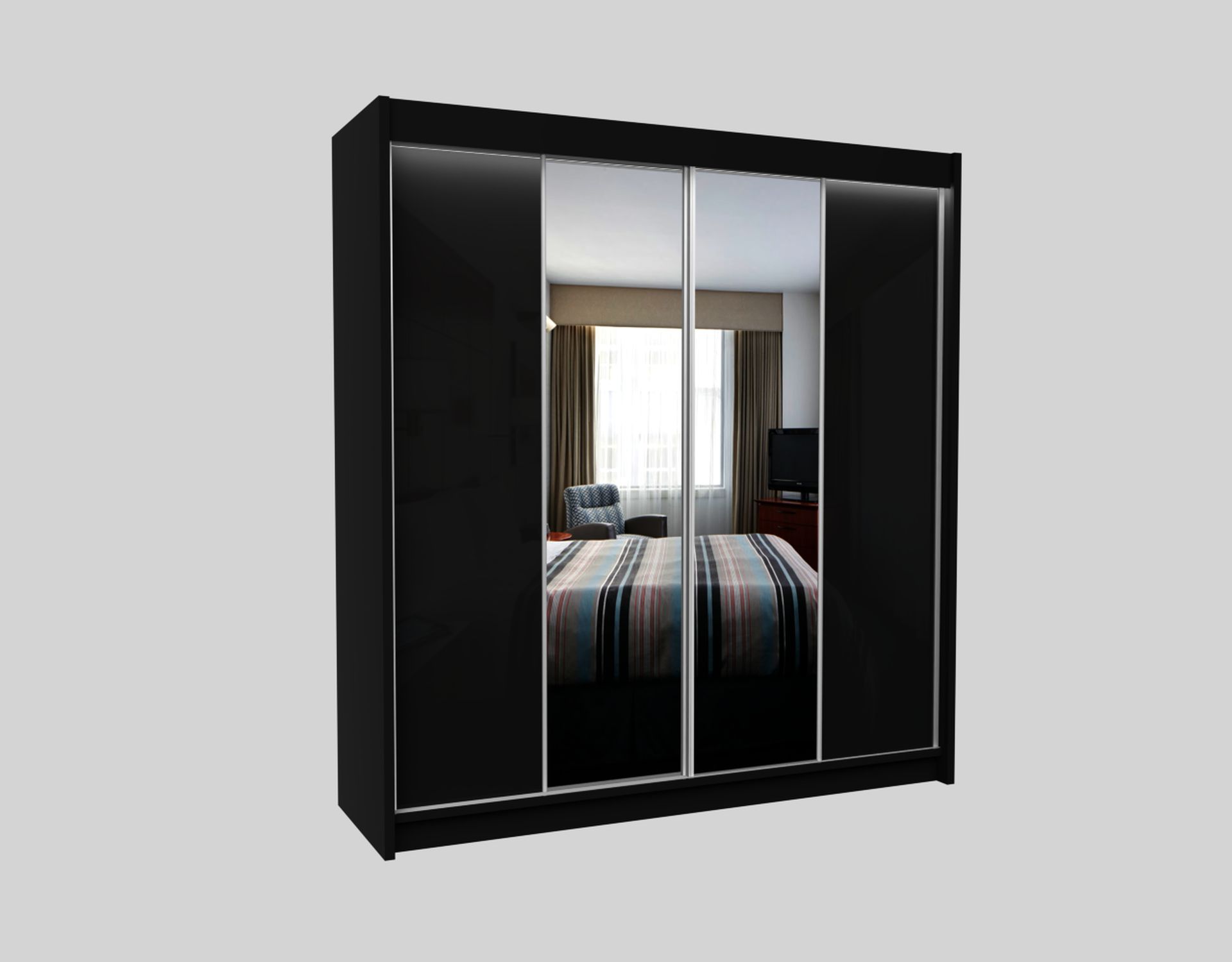Schrank Luzon 200 cm Schwarz mit Spiegel