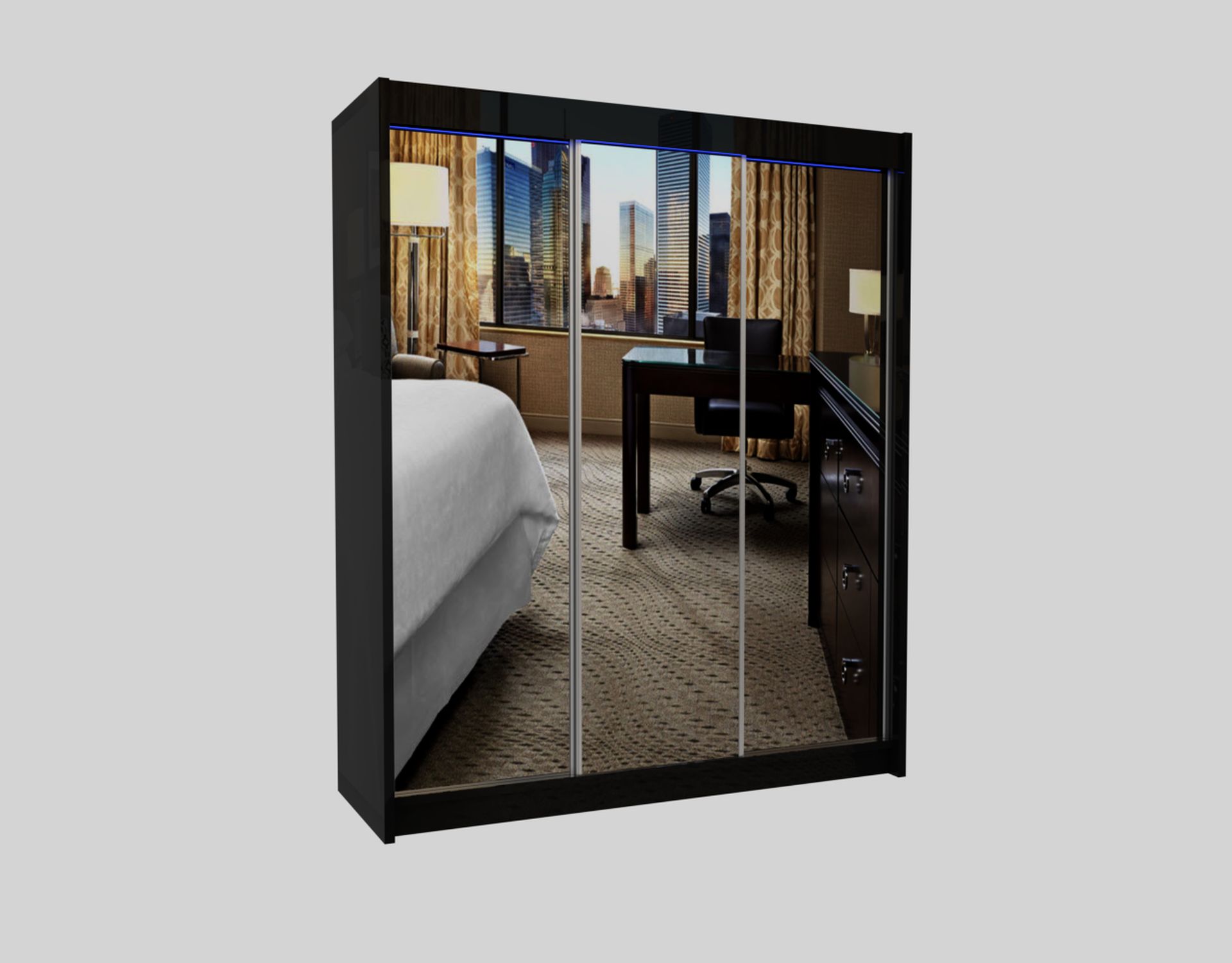 Schrank Debora 180 cm Schwarz mit Spiegel