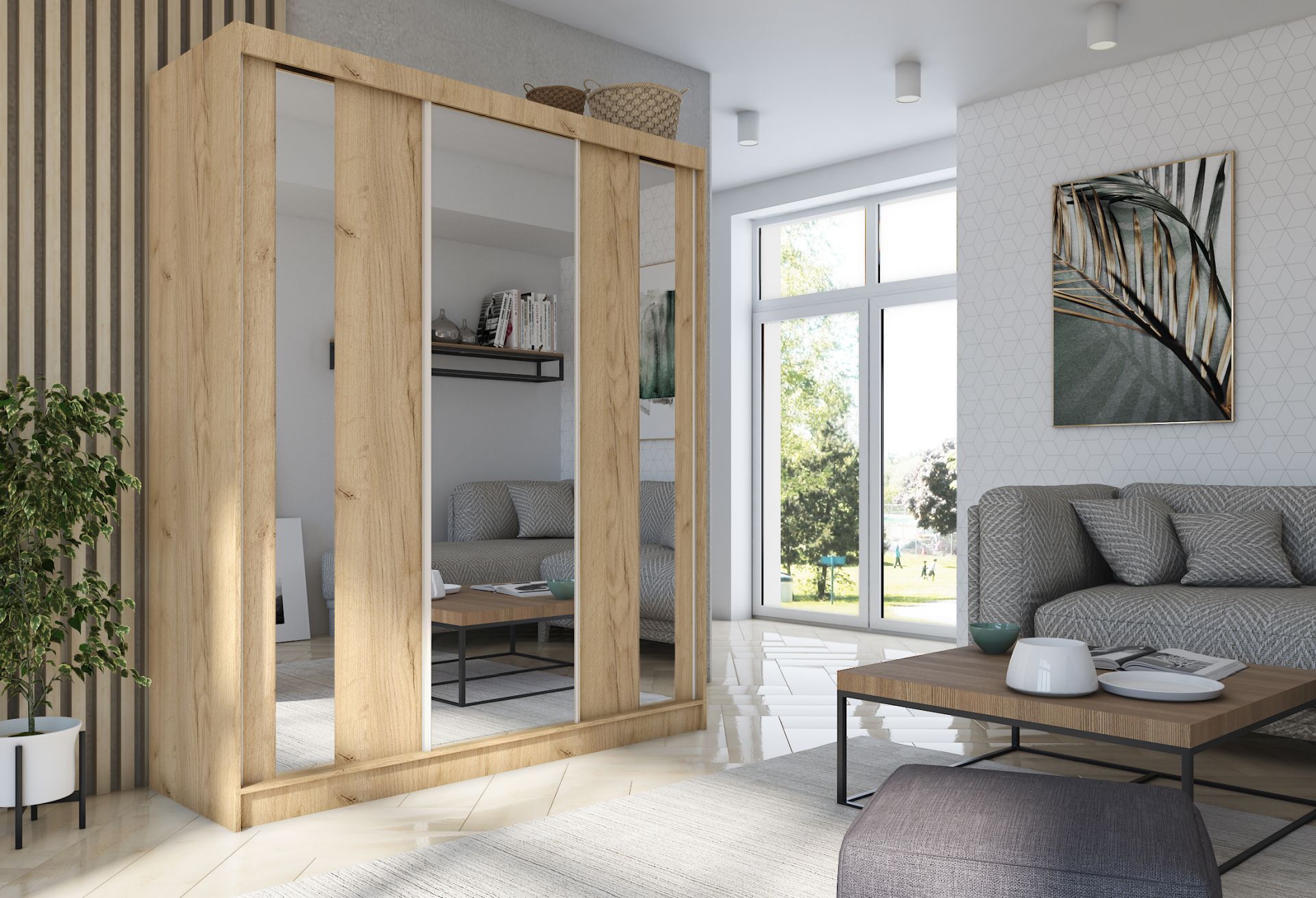 Schrank Grazie 180 cm Eiche mit Spiegel
