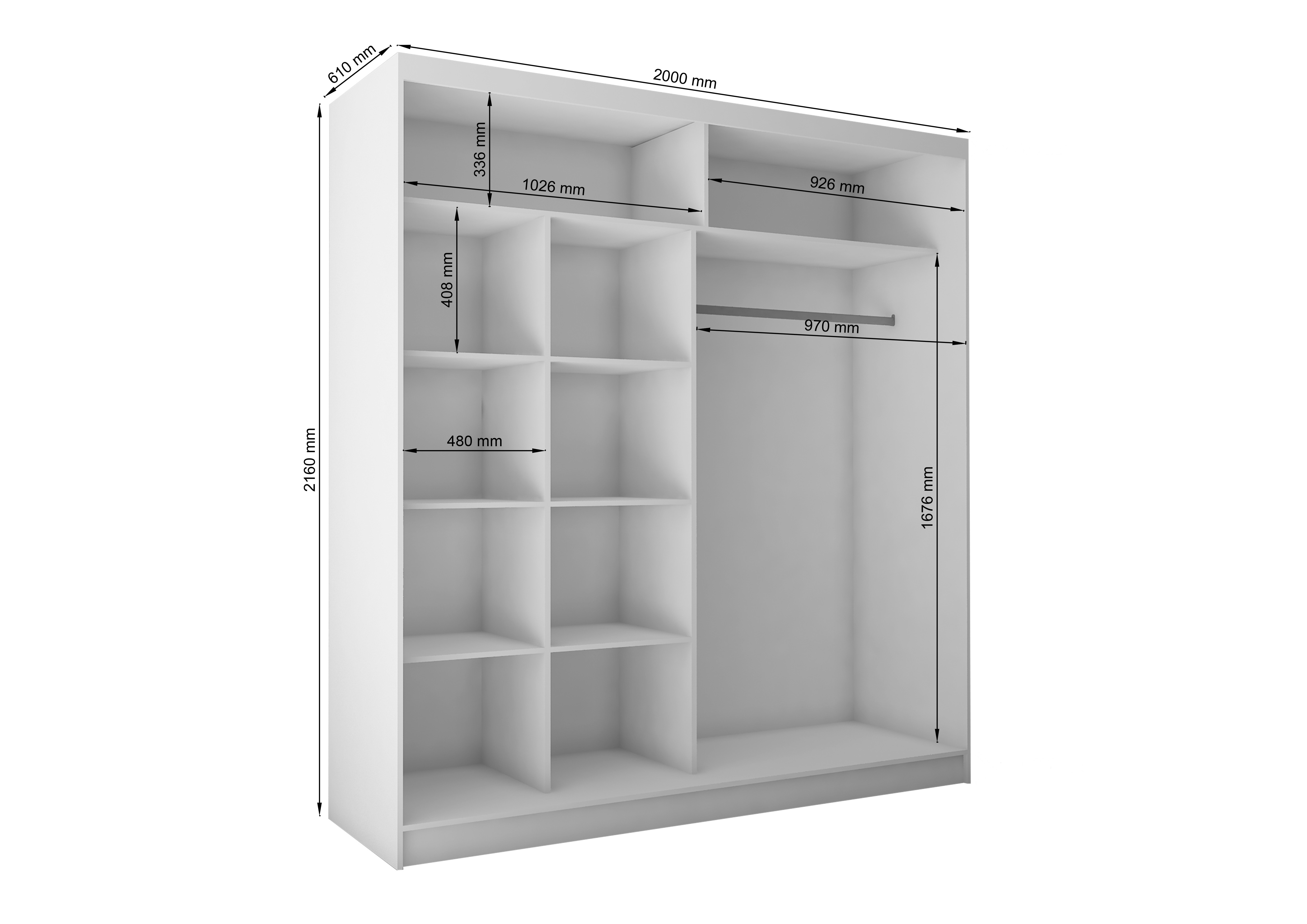 Schrank Flores 200 cm Schwarz mit Spiegel