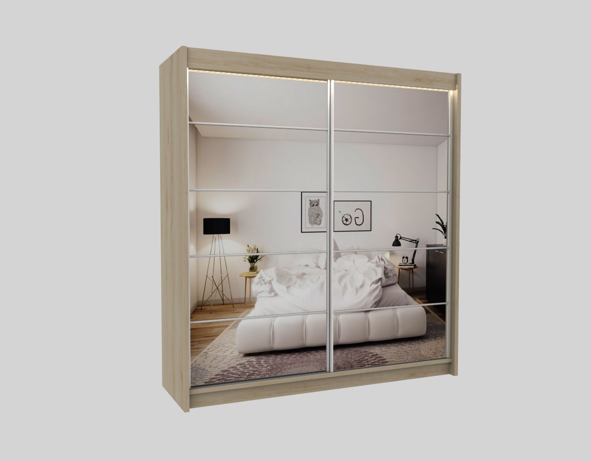 Schrank Flores 200 cm Sonoma mit Spiegel