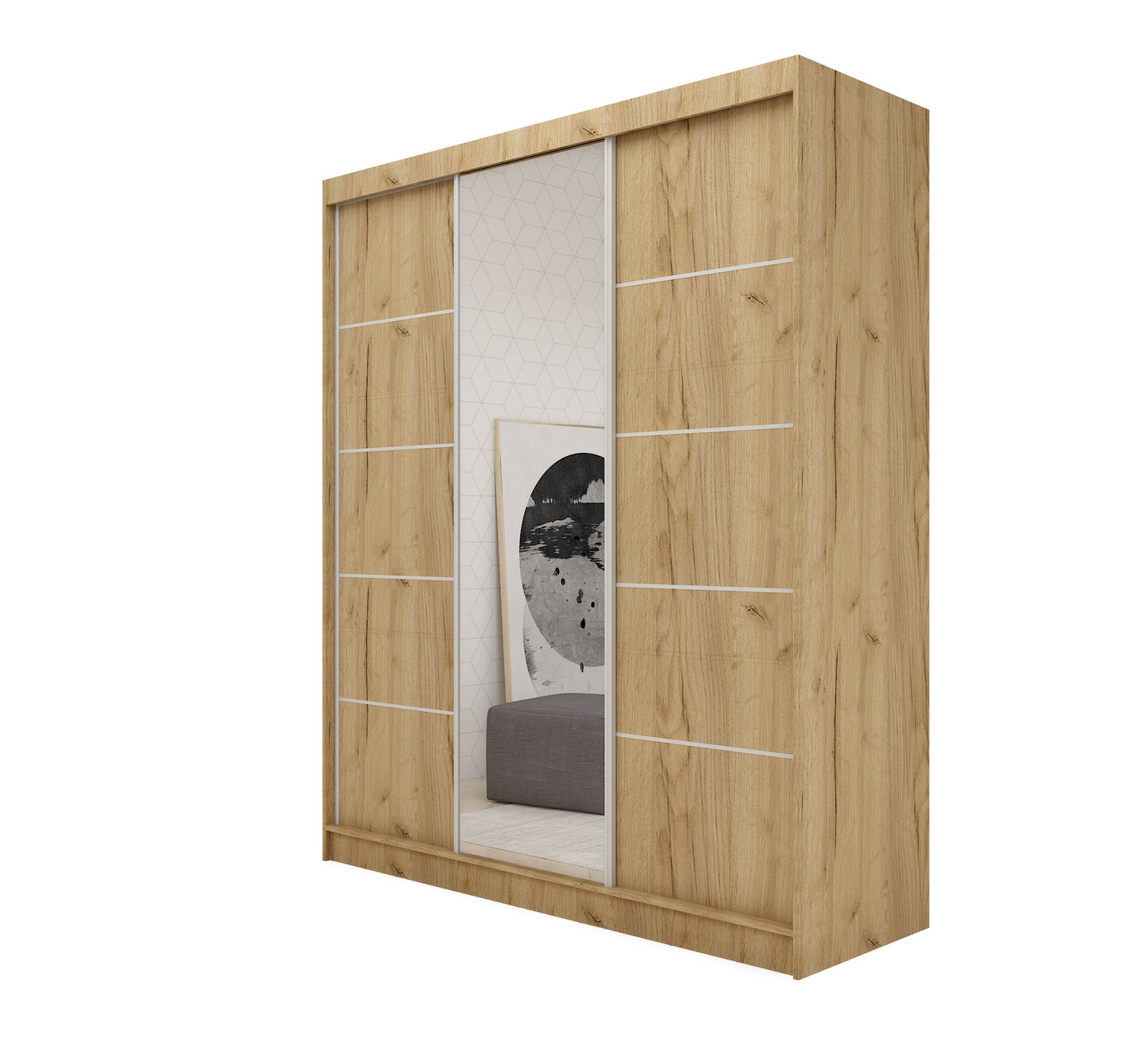 Schrank Makira 180 cm Eiche Artisan mit Spiegel