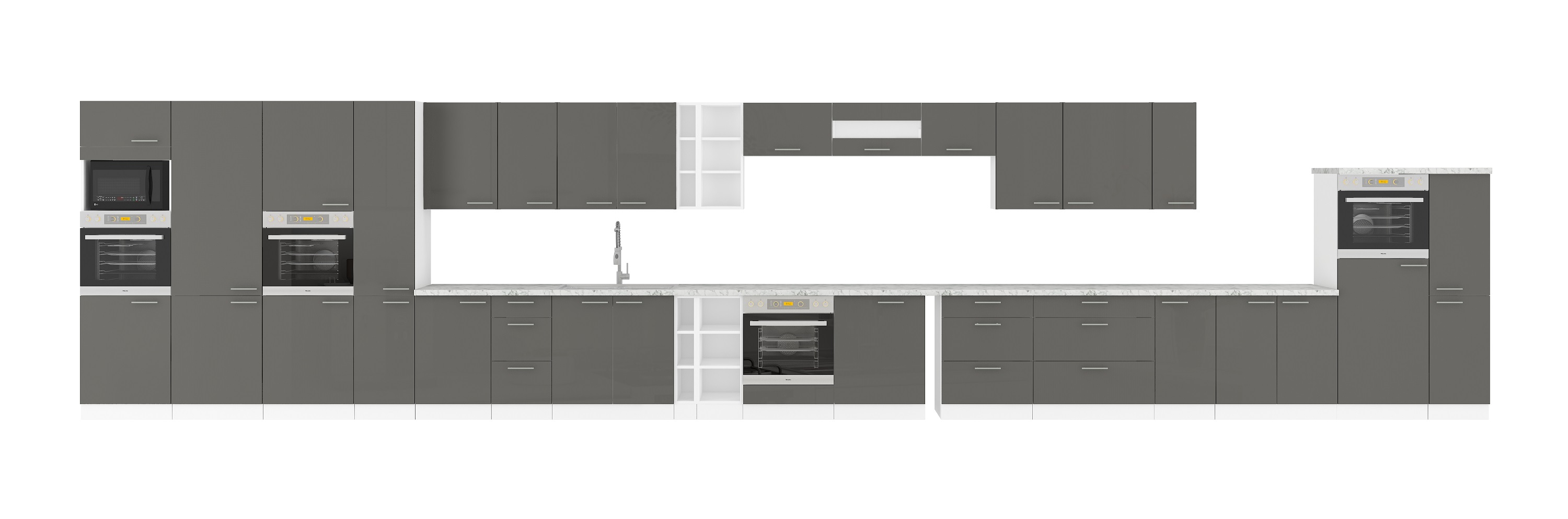 Küche 270 cm „Lara“ Grau Hochglanz