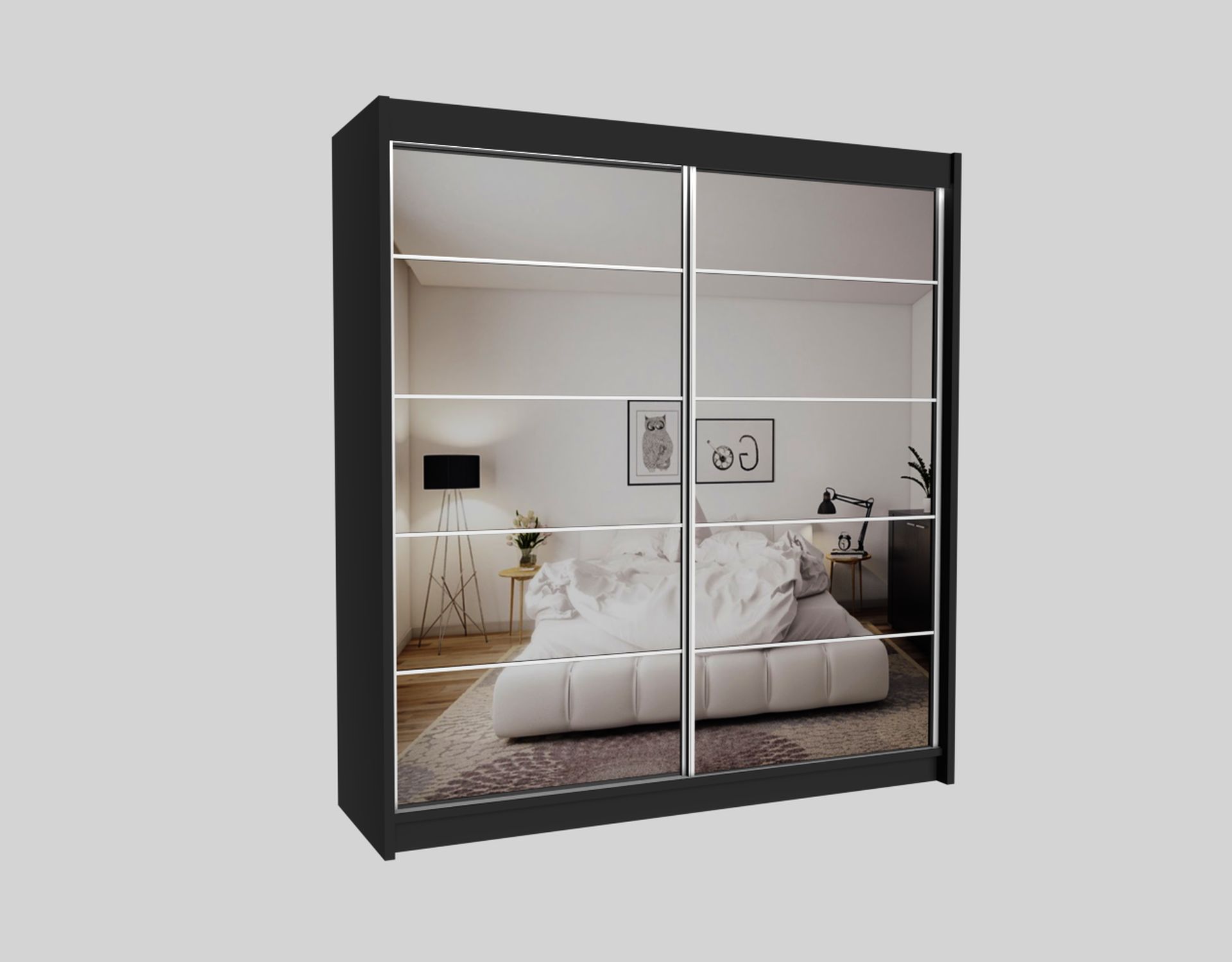 Schrank Flores 200 cm Schwarz mit Spiegel
