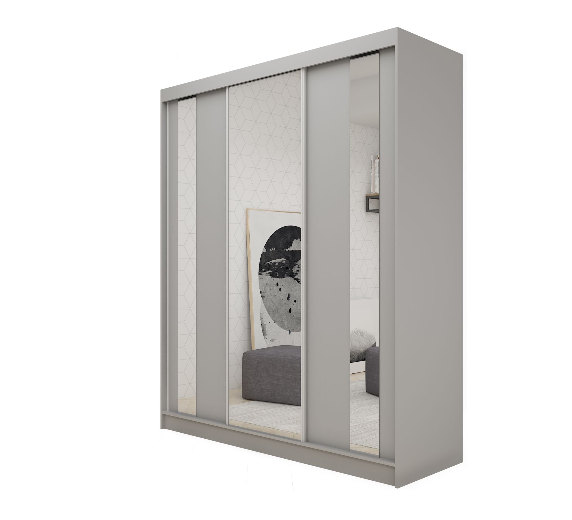 Schrank Grazie 180 cm Grau mit Spiegel