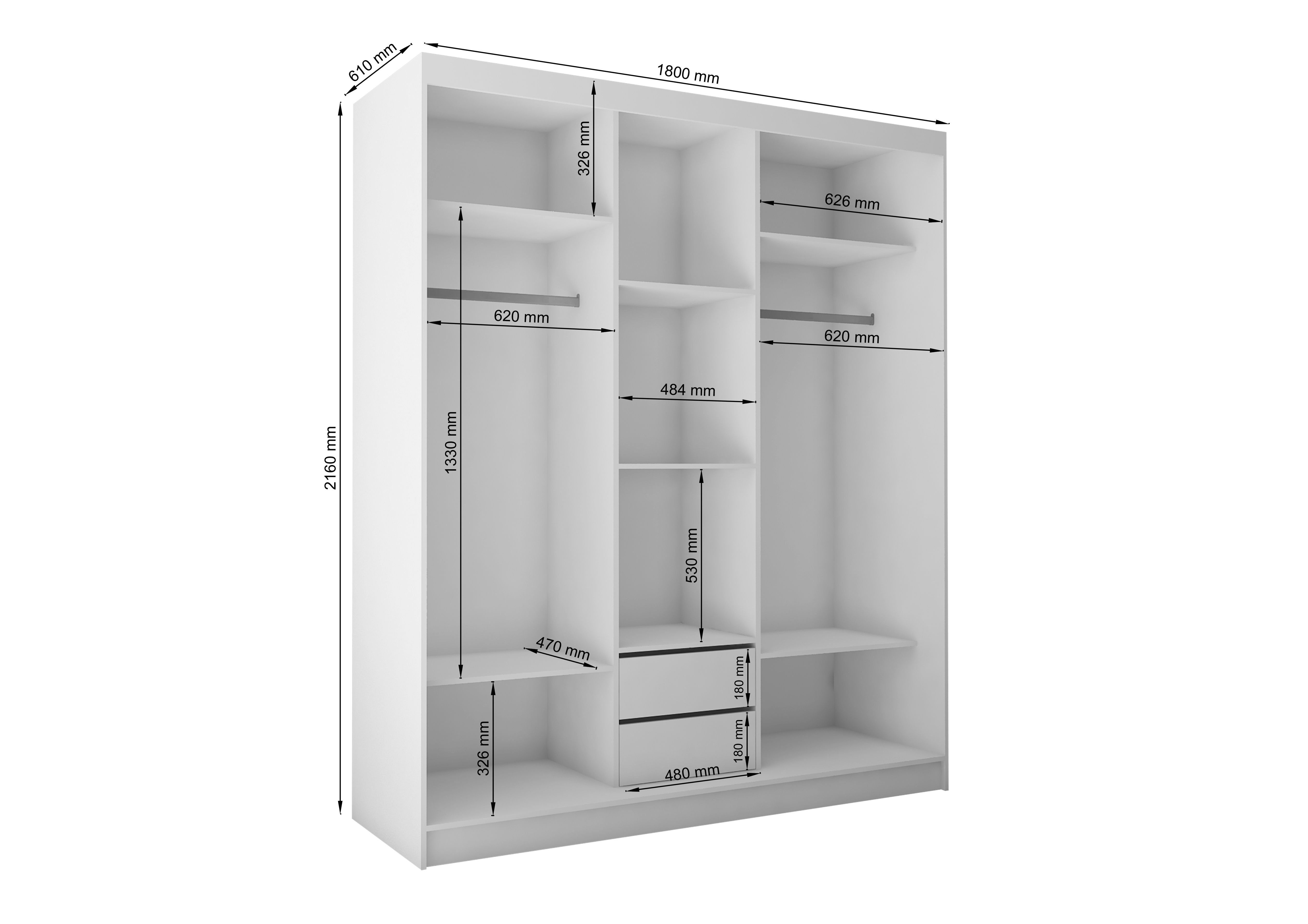 Schrank Gaja 180 Eiche Artisan / Eiche Artisan mit Spiegel und Lamellen schwarz matt 
